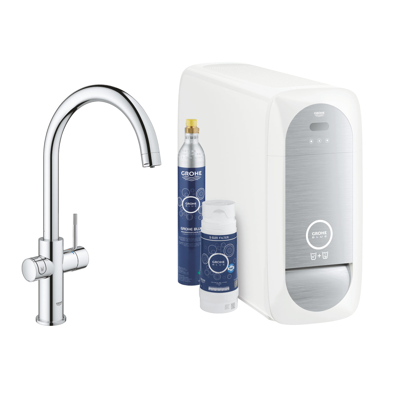 GROHE Blue Home Кухненски Смесител C-чучур Филтрирана Газирана Вода Chrome 31455001 - Stonea.BG