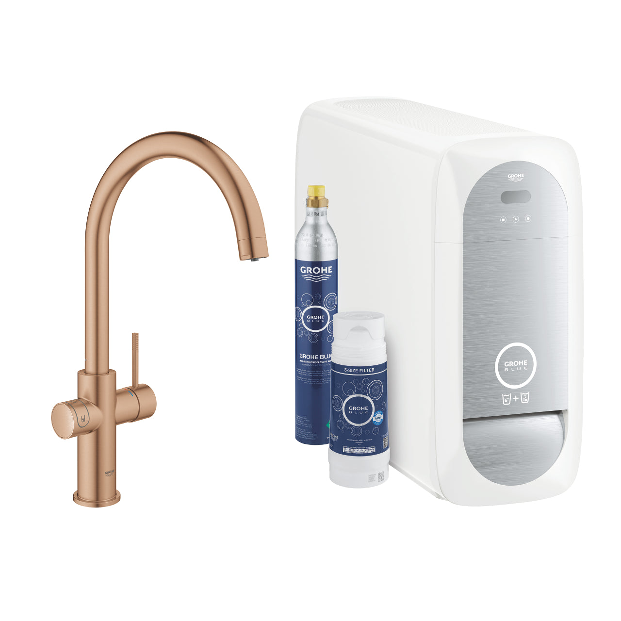 GROHE Blue Home Кухненски Смесител C-чучур Филтрирана Газирана Вода Brushed Warm Sunset 31455DL1 - Stonea.BG