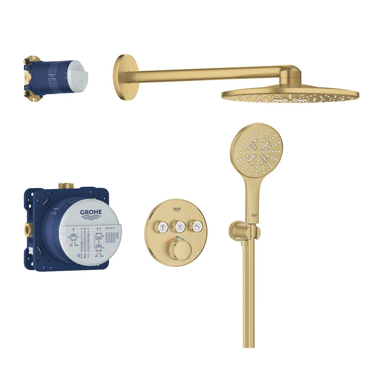 GROHE Grohtherm SmartControl Комплект Вградена Душ Система Rainshower SmartActive 310 Brushed Cool Sunrise 34863GN0 - Stonea.BG