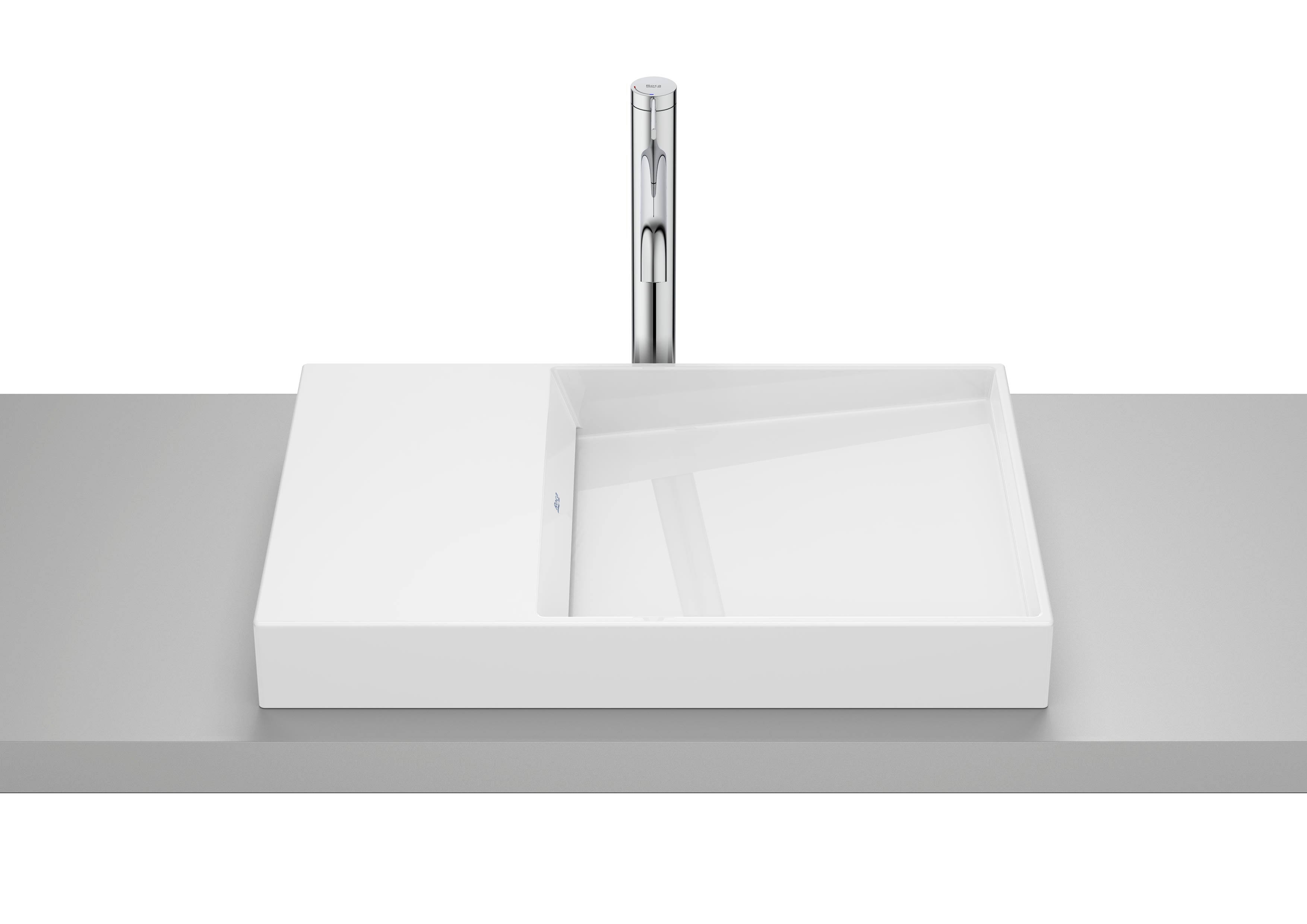 Roca Horizon Умивалник FINECERAMIC® върху Плот Rectangular Асиметричен Интегриран Плот White A32727900B - Stonea.BG
