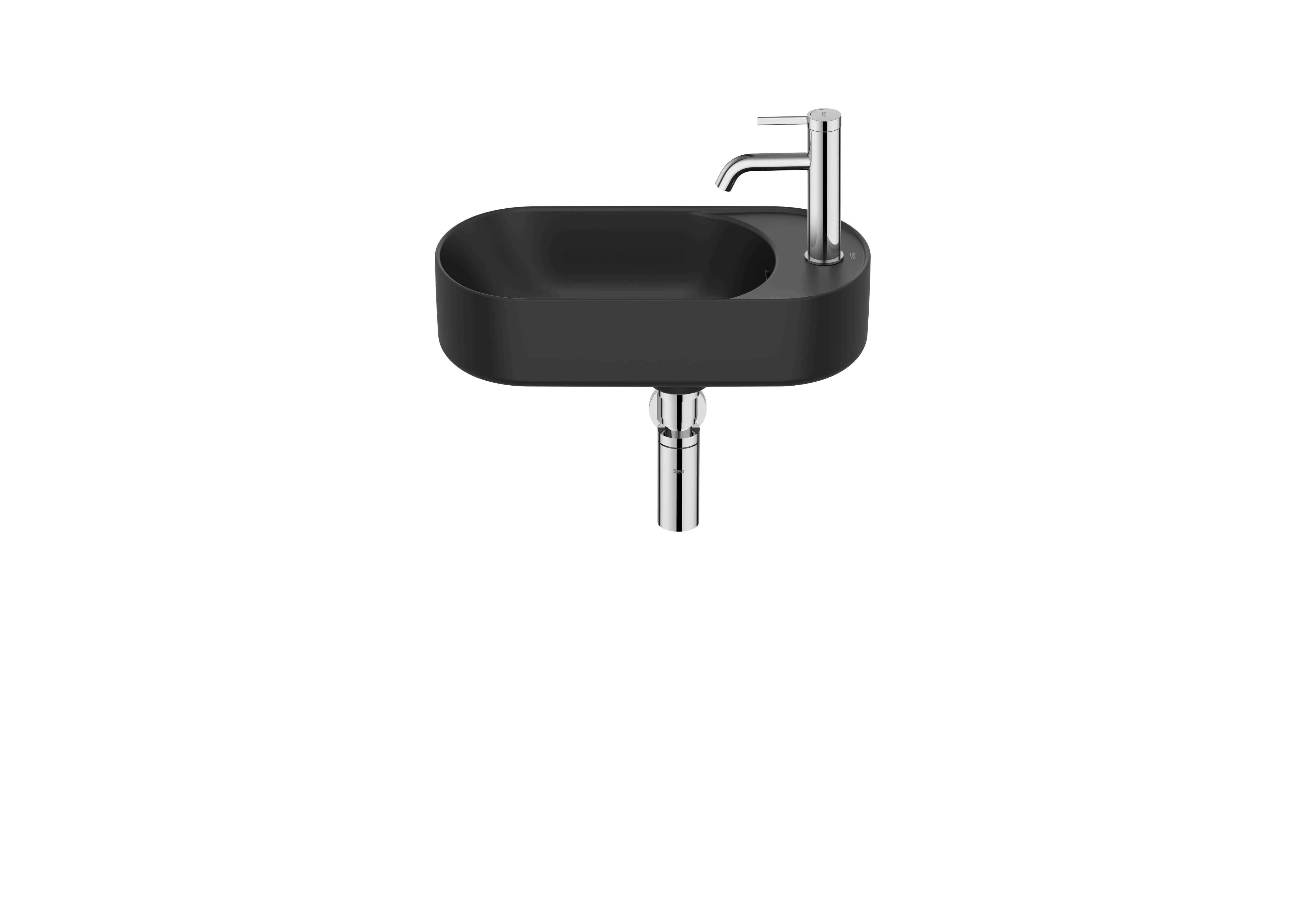 Roca Meridian - Компактен асиметричен умивалник Fineceramic® 50×27.5см White A327740000