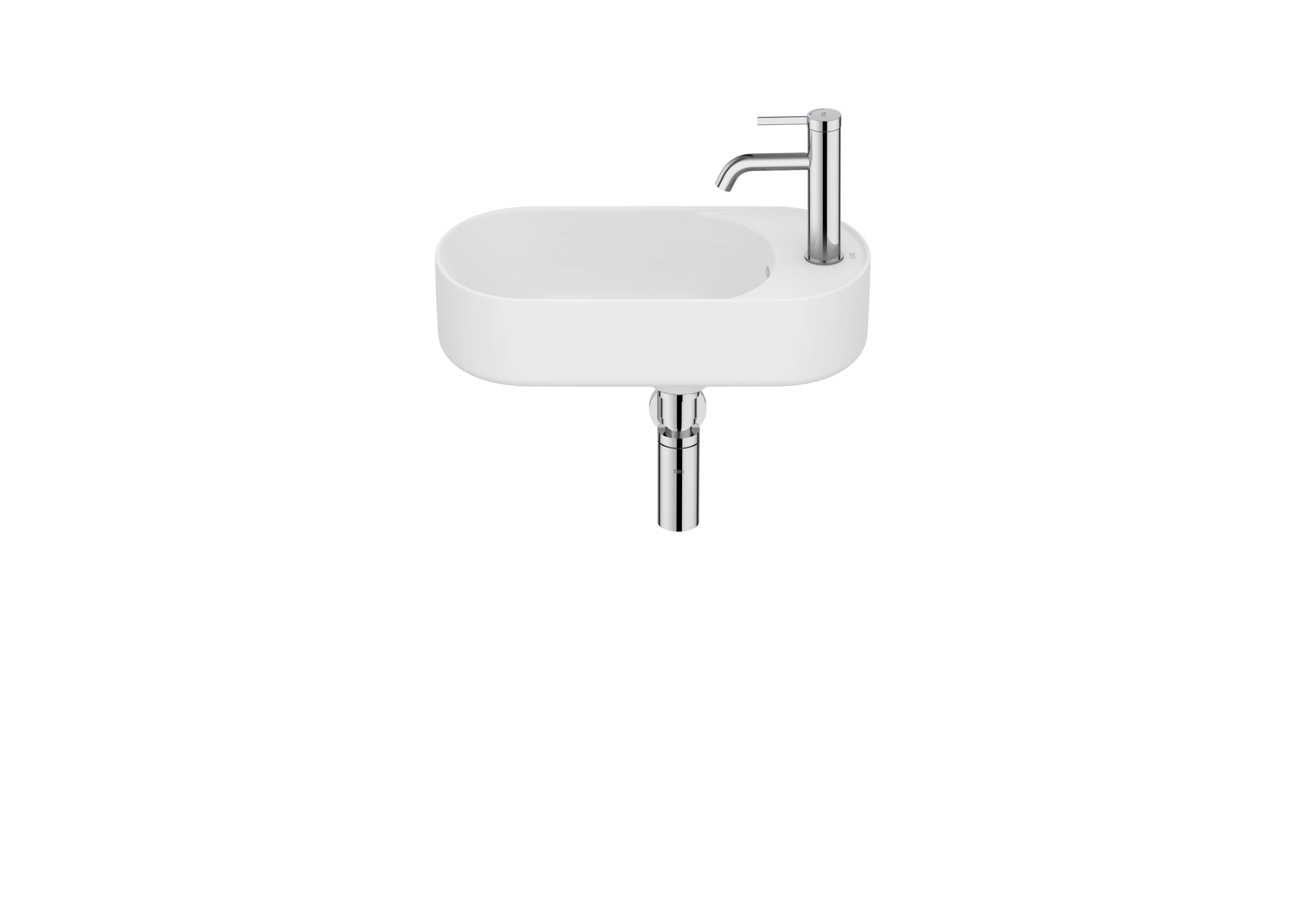 Roca Meridian - Компактен асиметричен умивалник Fineceramic® 50×27.5см White A327740000