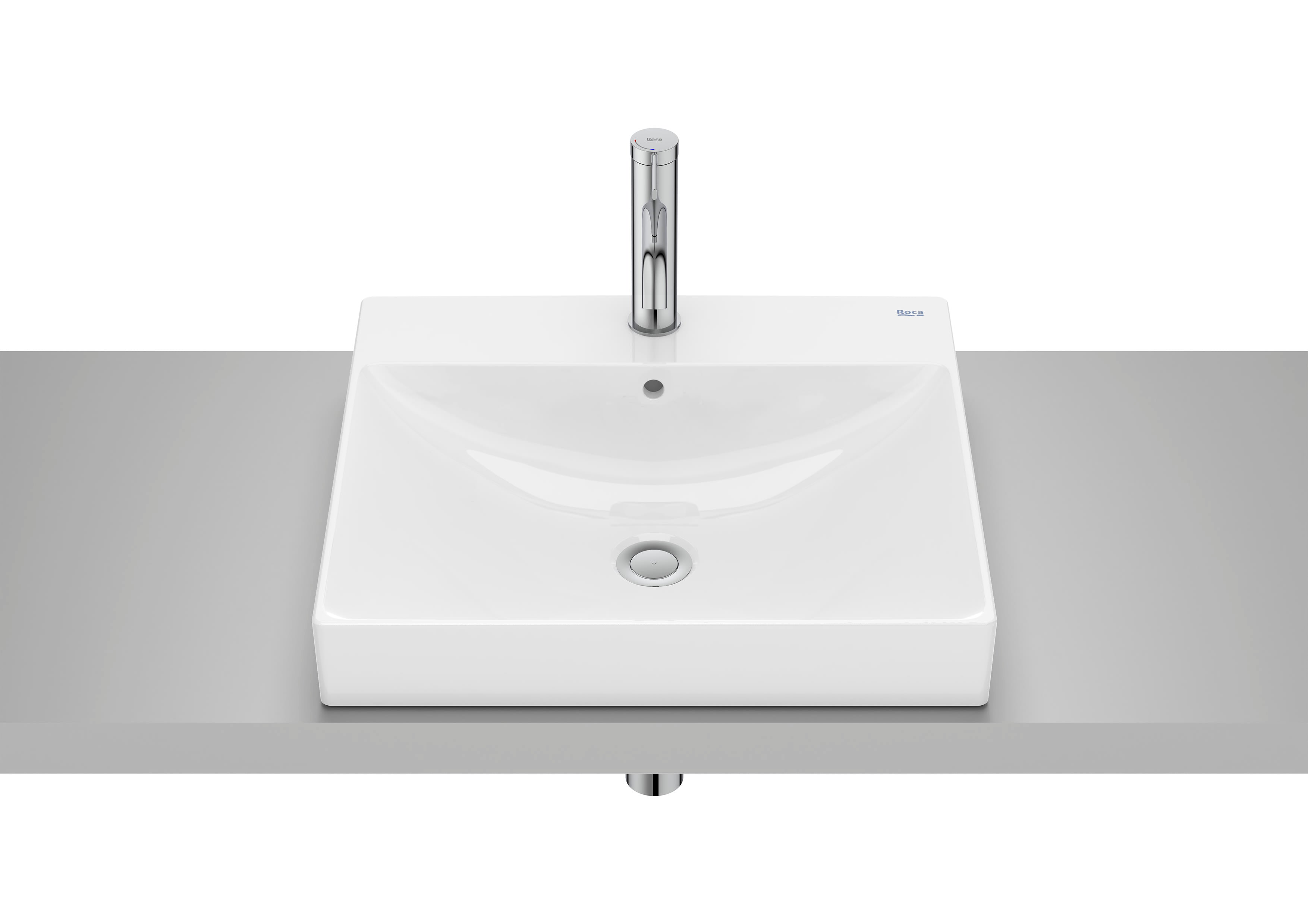 Roca ONA – Умивалник за вграждане в плот 50×45×8см Glossy White бял гланц FINECERAMIC® 1 отвор A32768L000
