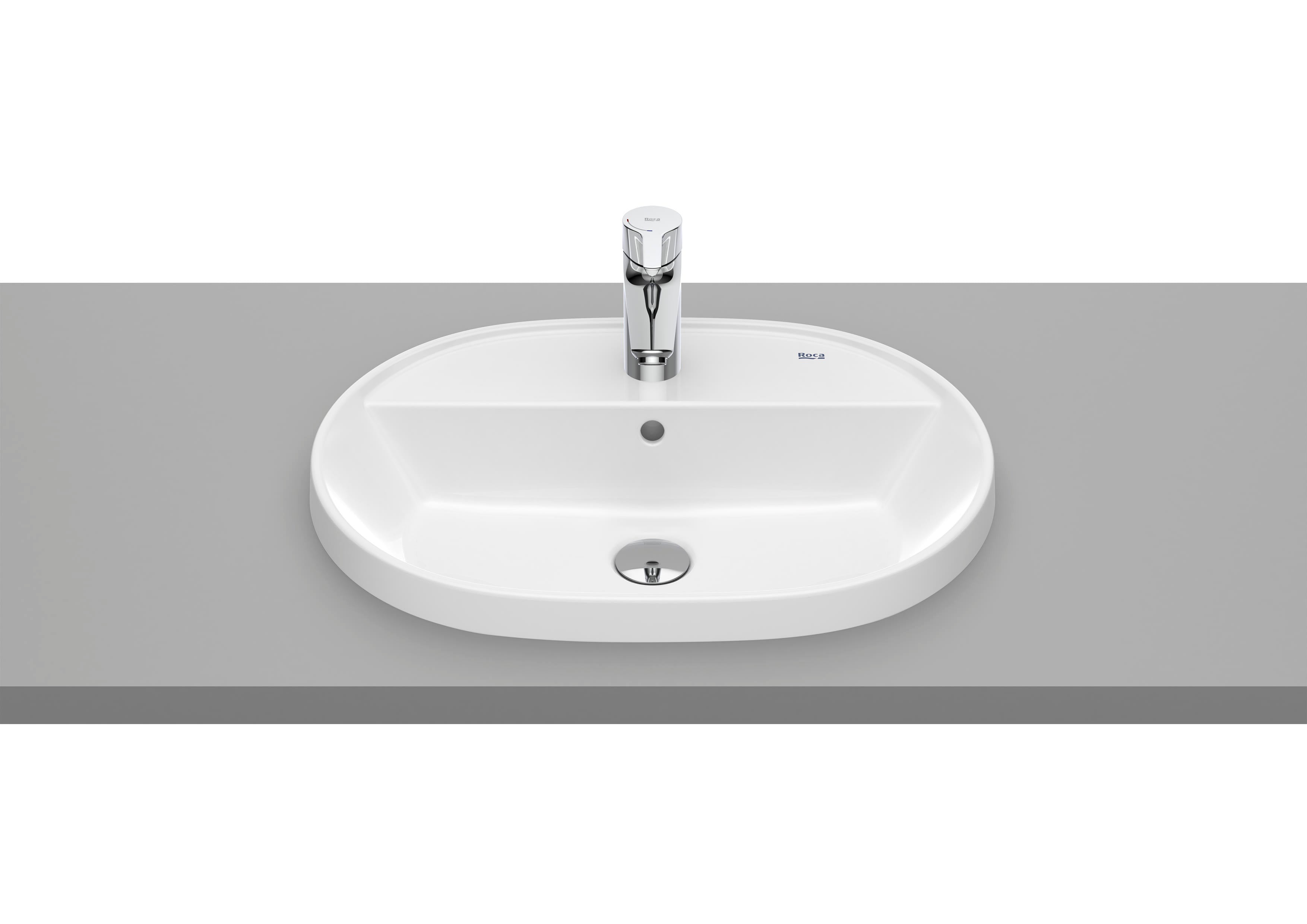 Roca The Gap – Овален умивалник за вграждане в плот 55×40×4см White бял интегриран плот 1 отвор A3270Y6000
