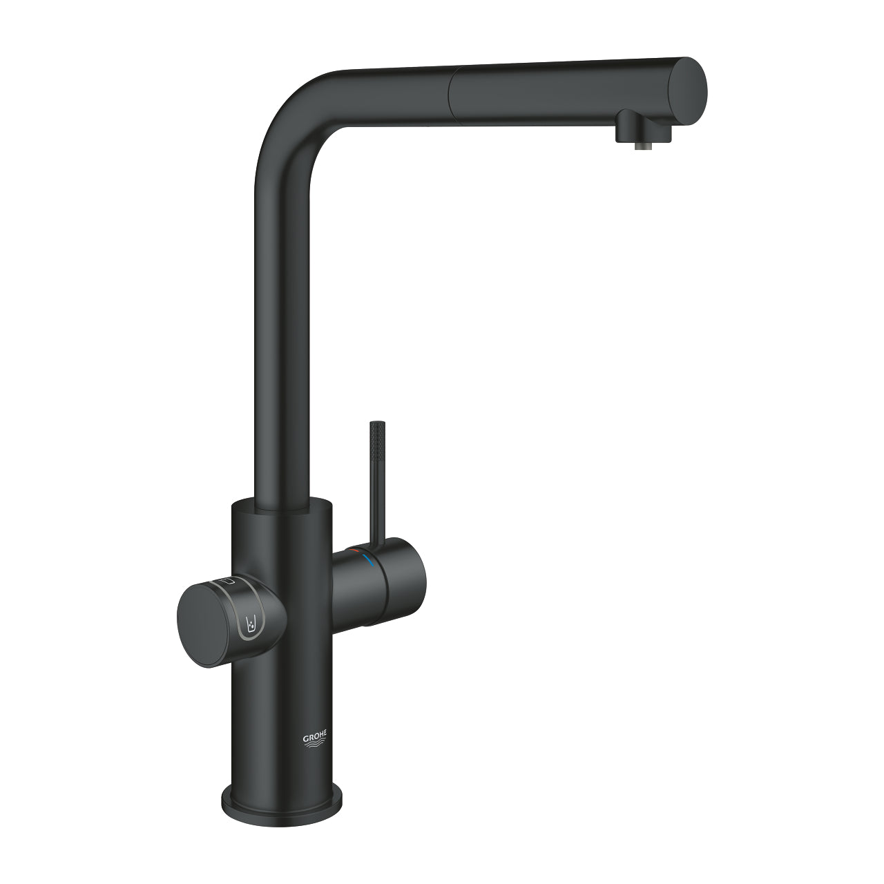 GROHE Blue Home Кухненски Смесител L-чучур + Изтеглящ Се Аератор Matte Black 31539KS0 - Stonea.BG