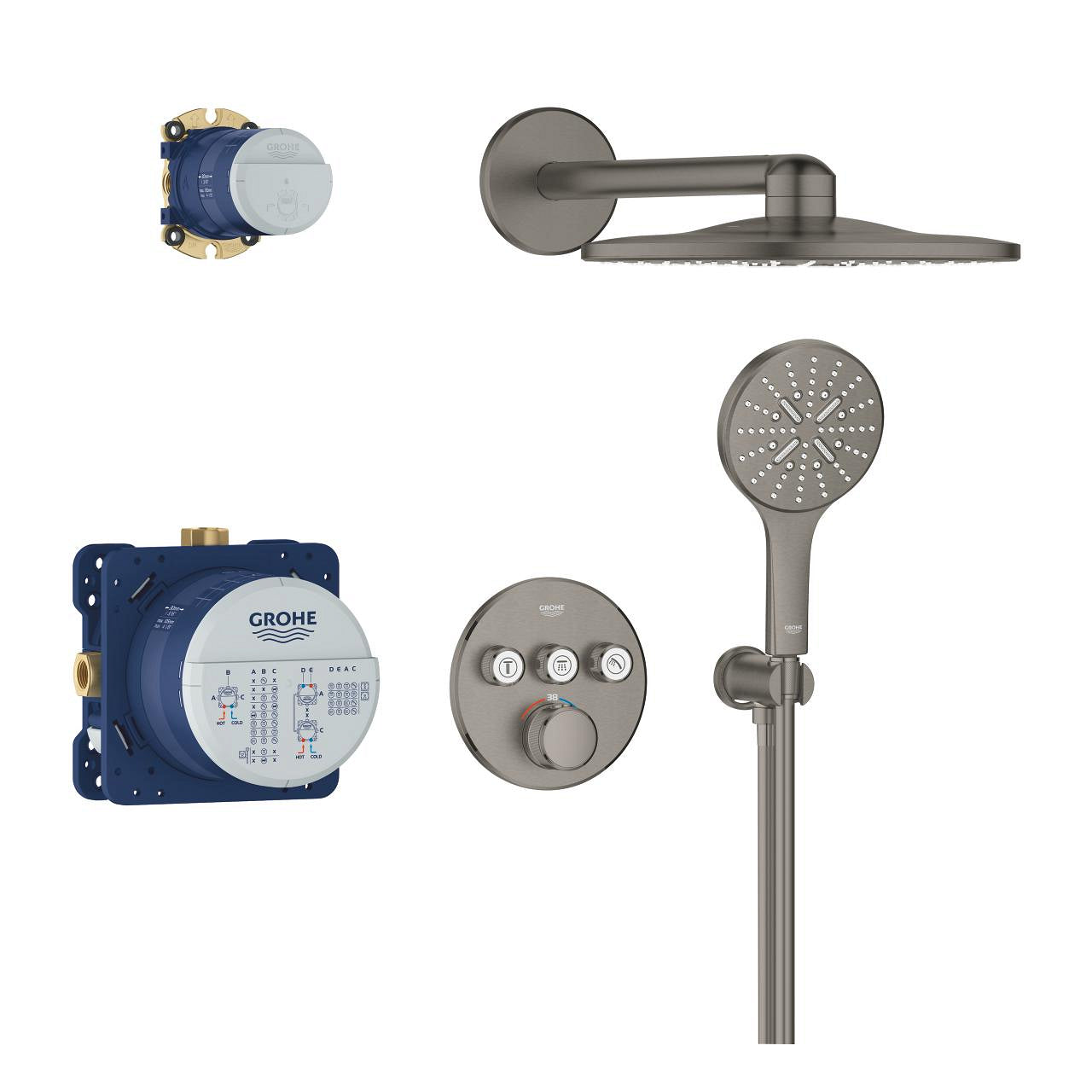 GROHE Grohtherm SmartControl Комплект Вградена Душ Система Rainshower SmartActive 310 Brushed Hard Graphite 34863AL0 - Stonea.BG