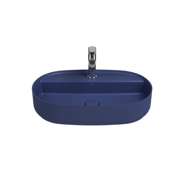 Isvea INFINITY Мивка върху плот Елипса 60×40×12см с отвор за смесител Blue син мат 10NF65060-2Z